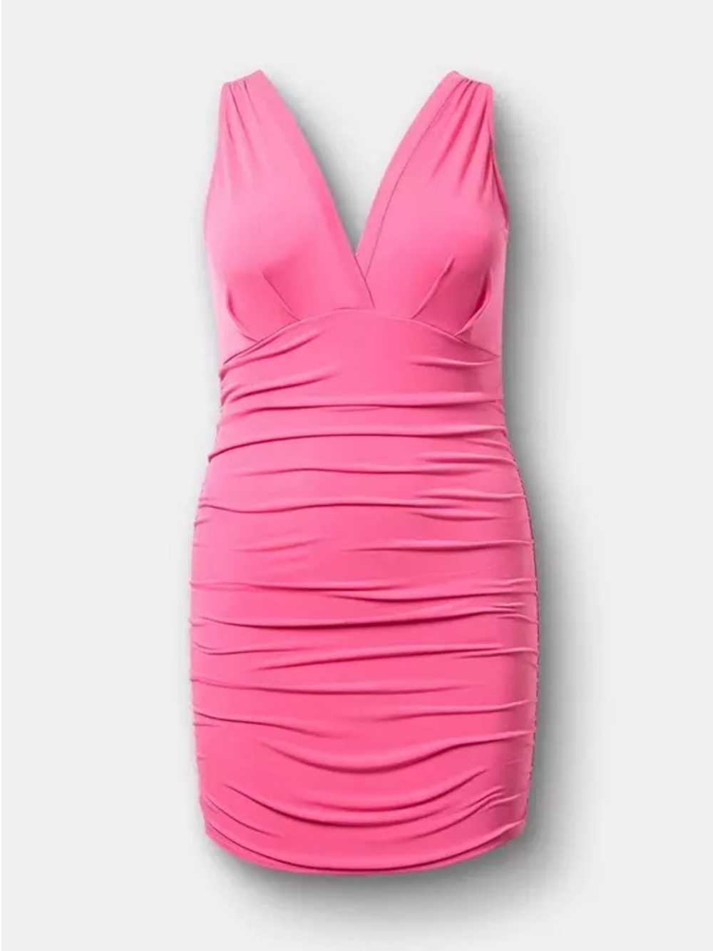 Torrid Pink Ruched V-Neck Mini Dress Size 1, 14-16
